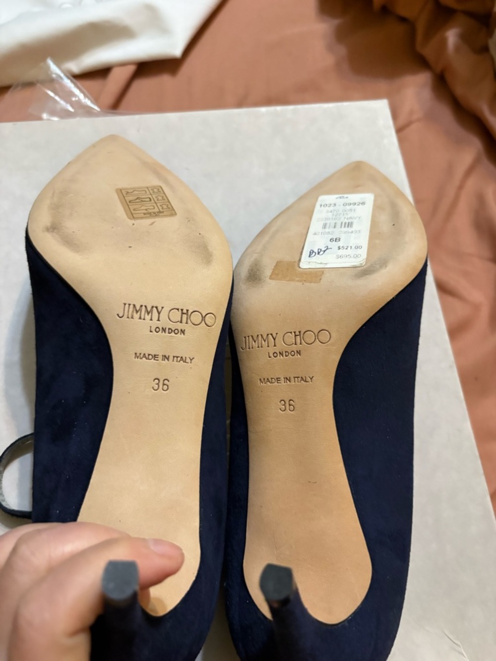 Jimmy Choo Dark Blue T-Strap Heels - Picture 11 of 15